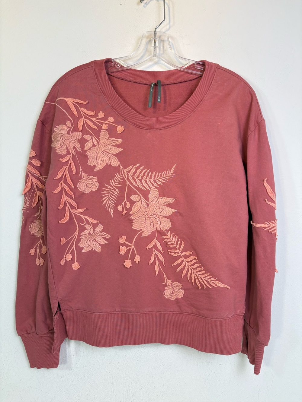 ANTHROPOLOGIE Fern & Flower Sweatshirt pink rose appliqué floral cotton 2025 - Picture 9 of 9